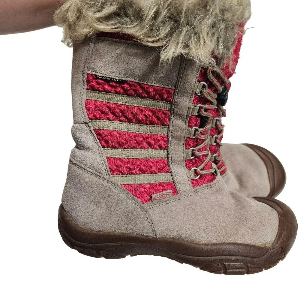 KEEN Kids Insulated Winter Boots Waterproof Slip on Pink‎ Brown